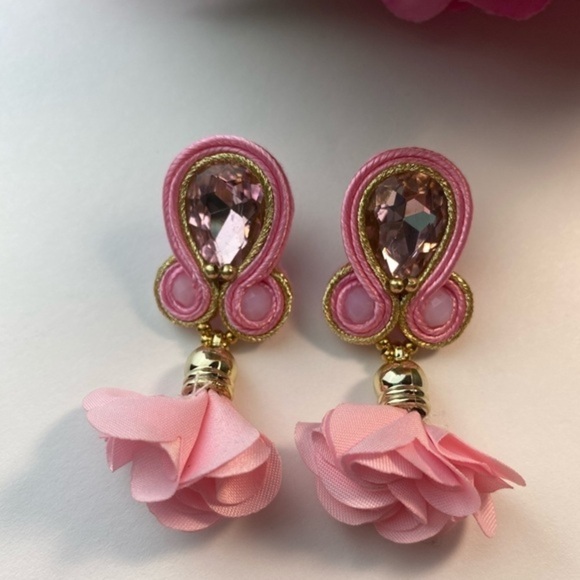 Pink Soutache Long‎ Earrings - Picture 2 of 9